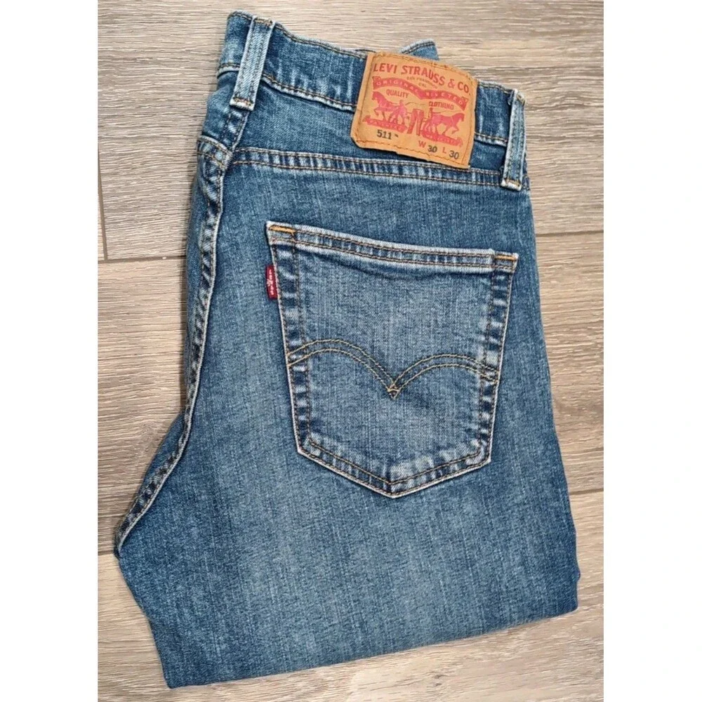 LEVI'S 511 Mens 30x30(30x29) Slim Stretch Medium Wash Denim Jeans
